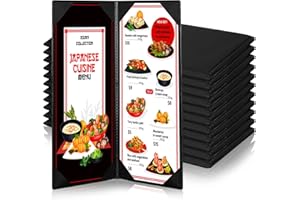 JEXINE 12 Pieces Black Menu Covers PVC Waterproof Restaurant Cafe Bar Fold Menu Book 2 View Double Fold Angled Corners Menu Covers for Wine Drinks Cafes List Covers Set, Fits 4.25 x 11 inches Menu