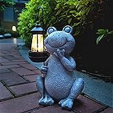 Qobumy Frog Solar Garden Statues,Resin Frog Figurine Decorations with Solar Lights Lantern, Outdoor Figurines Lawn Garden Statue Decor Art for Lawn,Yard,Balcony Ornament,Gift for Home Mom.