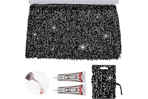 Yhsheen Black Glittery Fringes, 5 Yards X 4 Inch Fringe Trim with B7000 Glue, Tassels Trim for Crafts Sewing Fringe Trim by The Yard for Clothing Curtain
