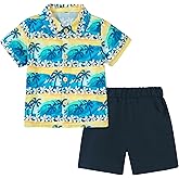 Coco&RARA Toddler Boy Clothes Baby Flamingo Hawaiian Outfits Short Sleeve Shirt + Elastic Waist Shorts Summer Beach Set