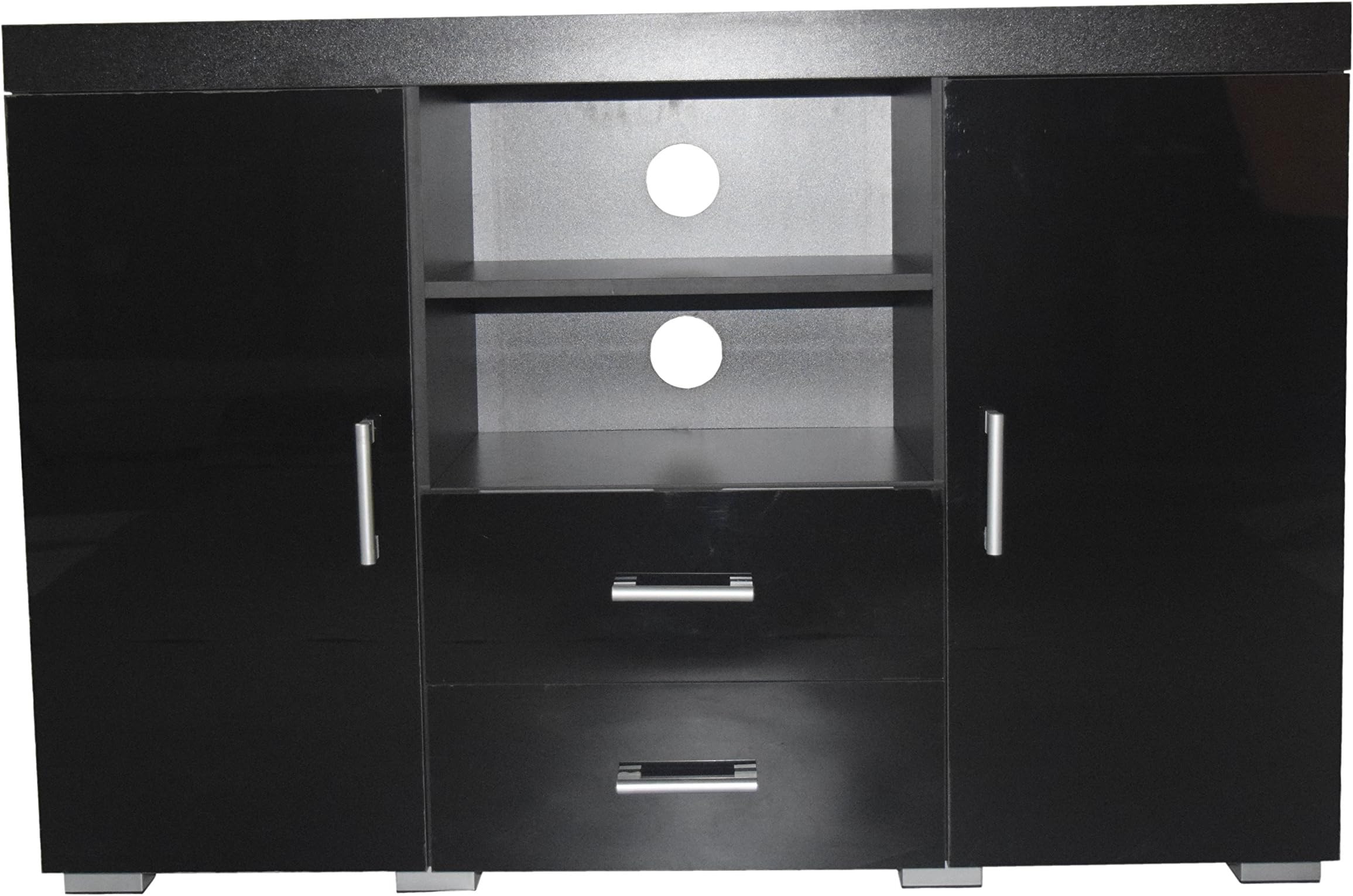 High Gloss Sideboard Cabinet Storage Unit | Cupboard, Drawers, Open Shelves, Black or White (Black)