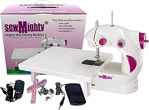 Sew Mighty, The Original Mighty Mini Portable Sewing Machine for Beginners, Kids, Travel, Quick Repairs & Small Projects – Dual-Speed, Battery & AC Power, Extension Table, Foot Pedal (Mighty Mini)