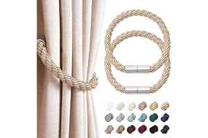 NICEEC 2 Pack Magnetic Curtain Tiebacks Modern Simple Style Drape Tie Backs Convenient Decorative Weave Rope Curtain Holdbacks for Thin or Thick Home & Office Window Draperies (Khaki)