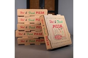 DHG PROFESSIONAL 50 Pack Pizza Box 4 Color Print Hot & Fresh Pizza Brown Color (7" x 7")
