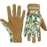 HANDLANDY Gardening Gloves for Women, Breathable Ladies Leather Garden Yard Gloves Best Gift for Gardeners