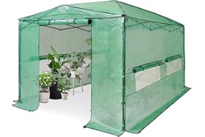 OUTFINE 8'x12' Portable Greenhouse Pop-up Greenhouse Indoor Outdoor Plant Gardening Canopy, 2 Roll-Up Zipper Doors and 4 Side Windows，Green