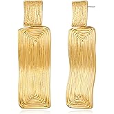 FILMOON Geometric Earrings Brushed Rectangle Dangle Statement Earrings for Women Fashion Jewelry Gifts