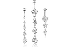 YOVORO 3-6PCS 14G 316L Stainless Steel Belly Button Rings for Women Navel Rings Barbell Dangle Flower CZ Body Piercing
