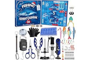 LARCHIO Fishing Advent Calendar 2025 Men Teen Boys, 24 Days Countdown to Christmas Calendar with Assorted Fishing Accessories Surprise Gifts for Father Brother Husband