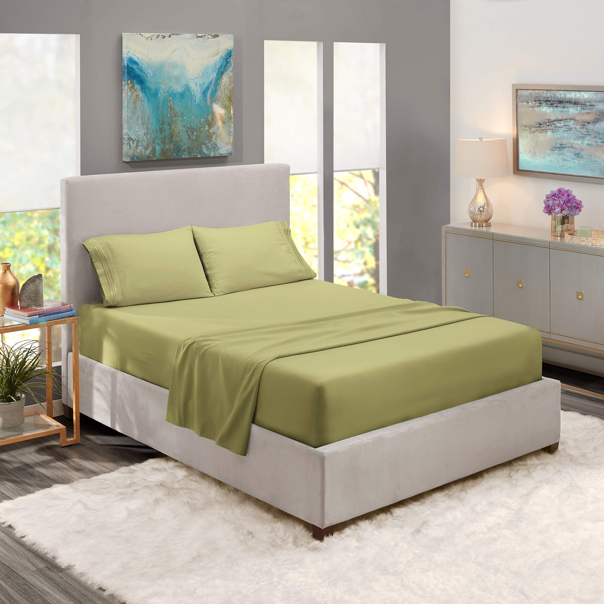 Nestl Deep Pocket Cal King Sheets Cal King Size Bed Sheets with Fitted and Flat Sheet, Pillow Cases - Extra Soft Set with Deep Pockets for CK Size - Sage Olive Green