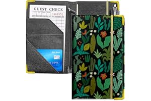 BBSUJANE Server Books for Waitress Cute Plant Serving Waiter Book 5x8 Inch Waitress Book with Money Pocket and Zipper PU Leather Overbeck Server Checkbook