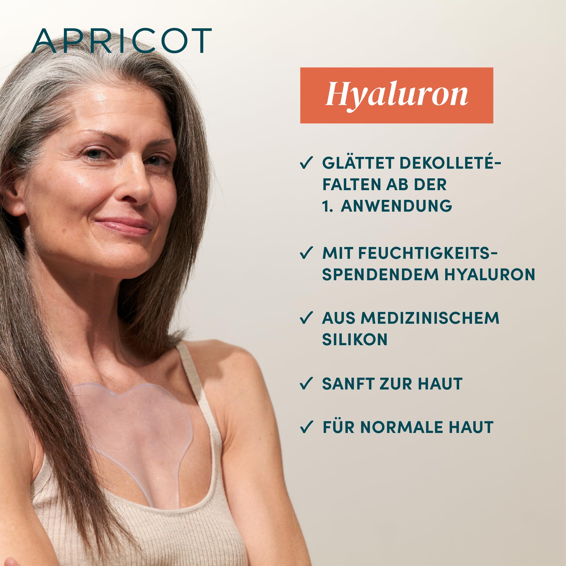 APRICOT Dekollete Pad Antifalten aus medizinischem Silikon mit niedermolekularem Hyaluron - Bis zu 30x Wiederverwendbar, Dermatologisch Bestätigt, Vegan & Tierversuchsfrei - Dekollete Anti Falten Pad 2