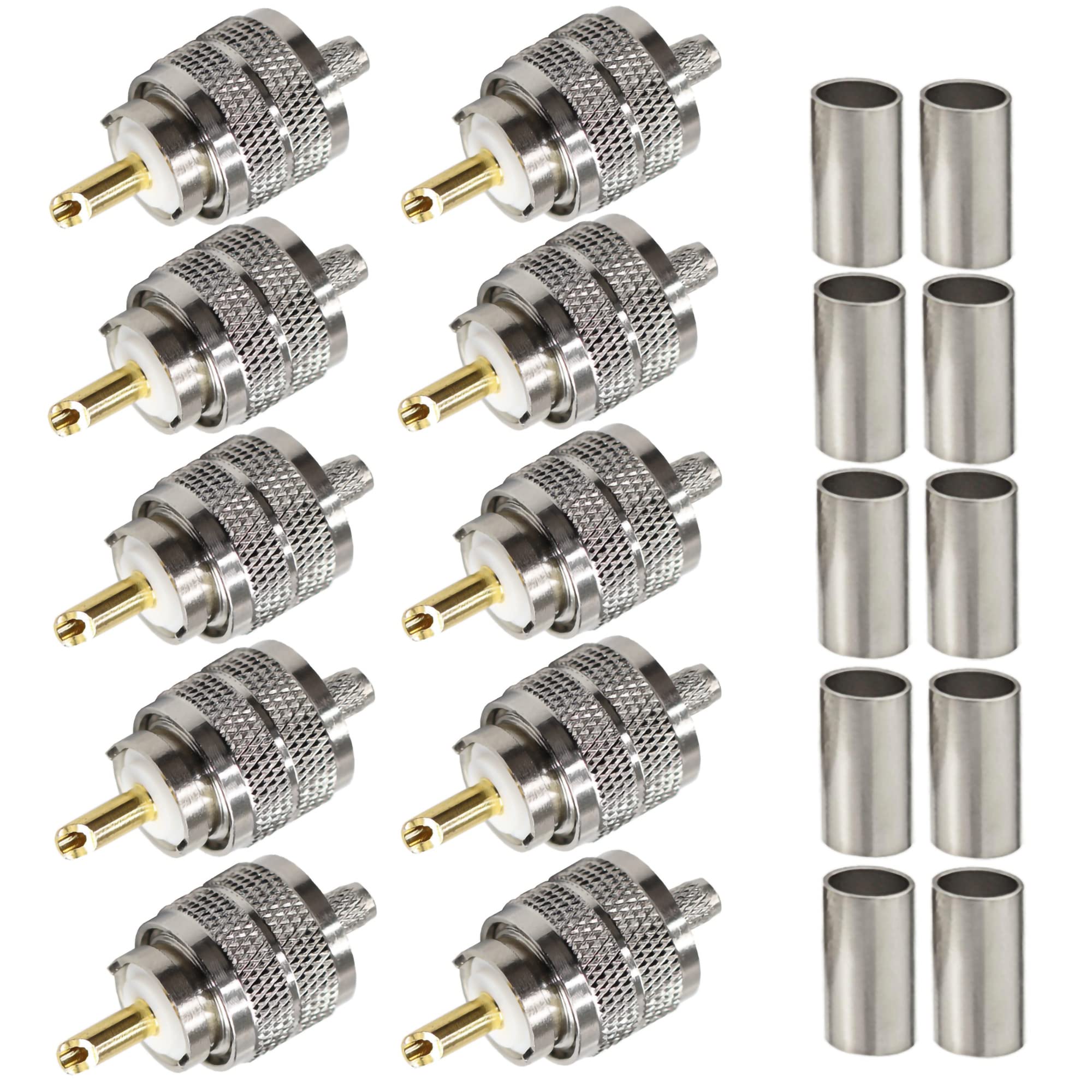 TUOLNK SO239 Connector 10 Pack PL259 Male Plug Crimp Coax Adapter SO239 PL-259 Connector for RG58 RG142 Compatible with CB Ham Radio Antenna