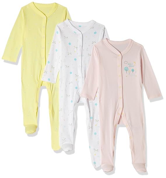 Baby Girls Regular Fit Cotton Sleepsuit (Pack of 3)