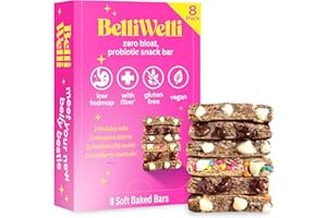BELLI WELLI Belliwelli Soft Baked Probiotic Snack Bars | Gluten-Free, Dairy-Free, Vegan, Low-FODMAP | High-Fiber, Healthy & Tasty | Variety (8 Pack)