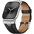 Suitisbest Leather Bands Compatible for Apple Watch Ultra Band 49mm 46mm 45mm 44mm 42mm, Genuine Leather Rugged Durable Matel Connector Replacement Strap for Women Men iWatch Ultra 10 9 8 7 6 5 4 3 SE