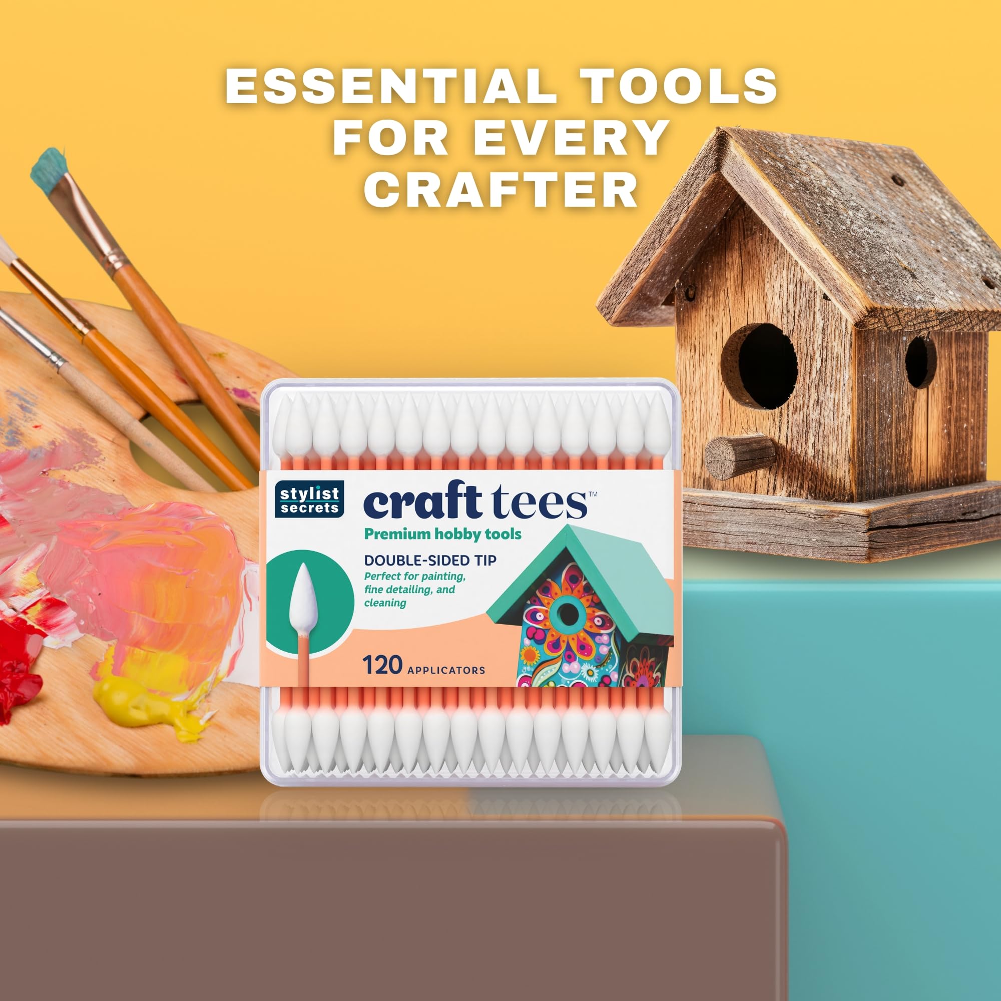 Classic Craft Tees - Double Sided Pointed Swabs - Precision Tip - for Painting, Fine Detailing, & Cleaning - Multifunctional for Your Craft Needs - 120 Cotton Tips - 3 Pack