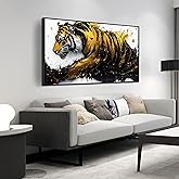 JKWALL77 Tiger Painting Wall Art for Living Room - Animal Canvas Wall Art for Office - Black Framed Wall Art for Bedroom Size 24" x 48"