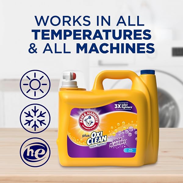 ARM & HAMMER PLUS OXICLEAN WITH ODOR BLASTERS LIQUID LAUNDRY DETERGENT, LAUNDRY ODOR REMOVER, ATTACKS STAINS, FRESH BURST SCENT, 122 LOADS, 158.6 FL OZ
