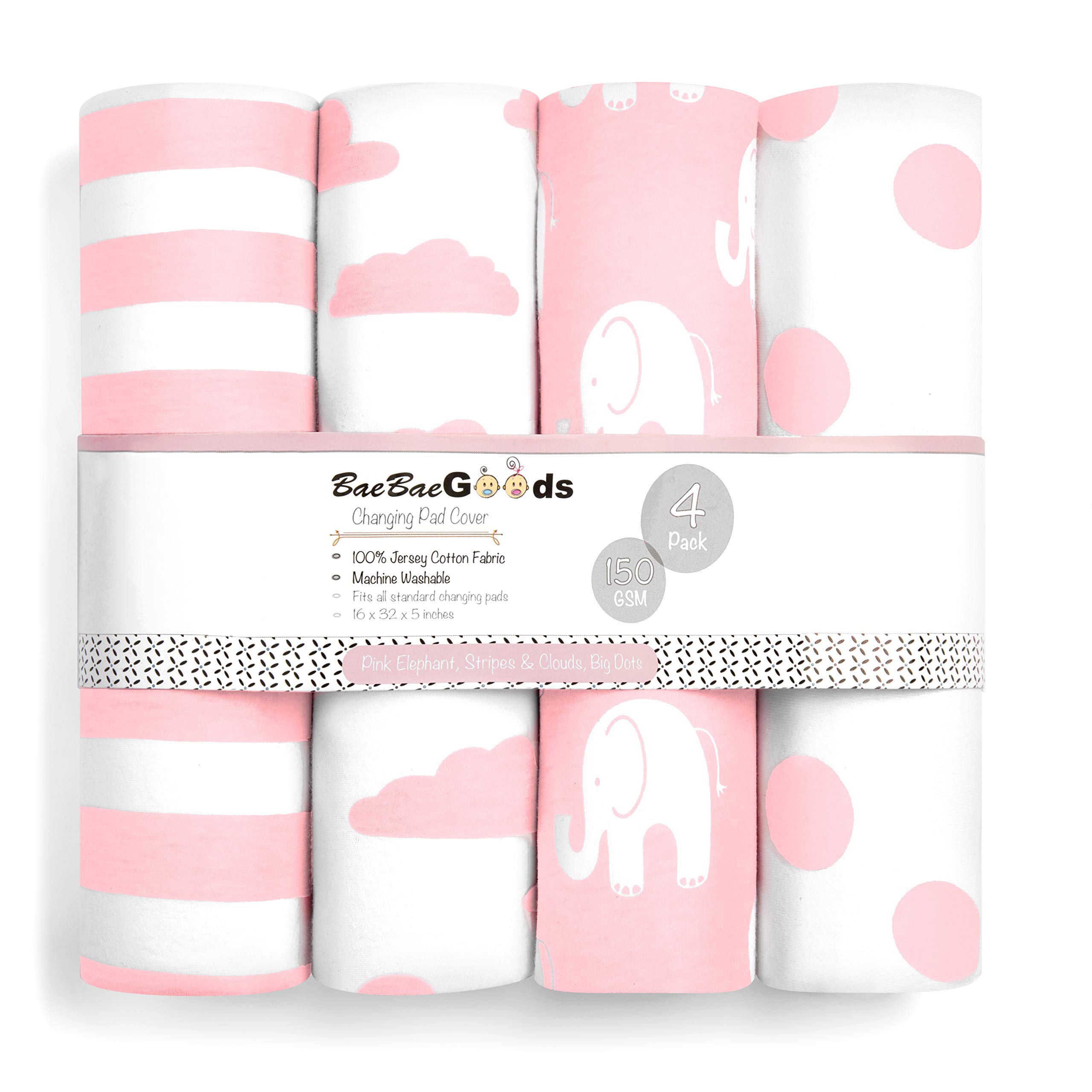 Premium Baby 4 Pack Girl Pure Jersey Machine Washable Pink and White Changing Table Cover – Diaper Changing Pad Cover Sheets