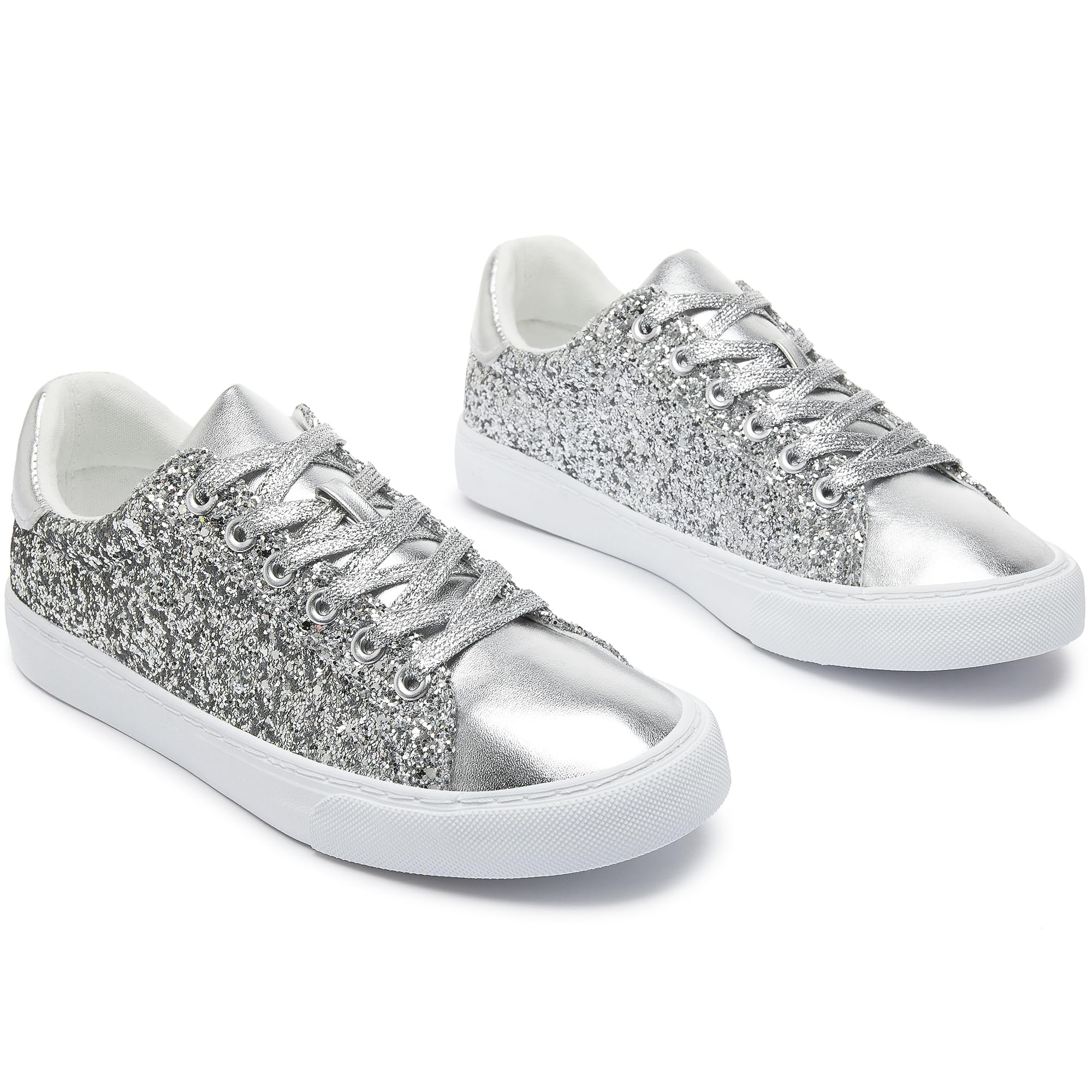 Photo 1 of AISFAES Glitter Sneakers Sparkly Low Top Sequins Sneakers Lace Up Tennis Shoes Comfort Bling Shoes Fashion Shiny Walking Shoes(Silver Glitter,14 Women/12 Men)