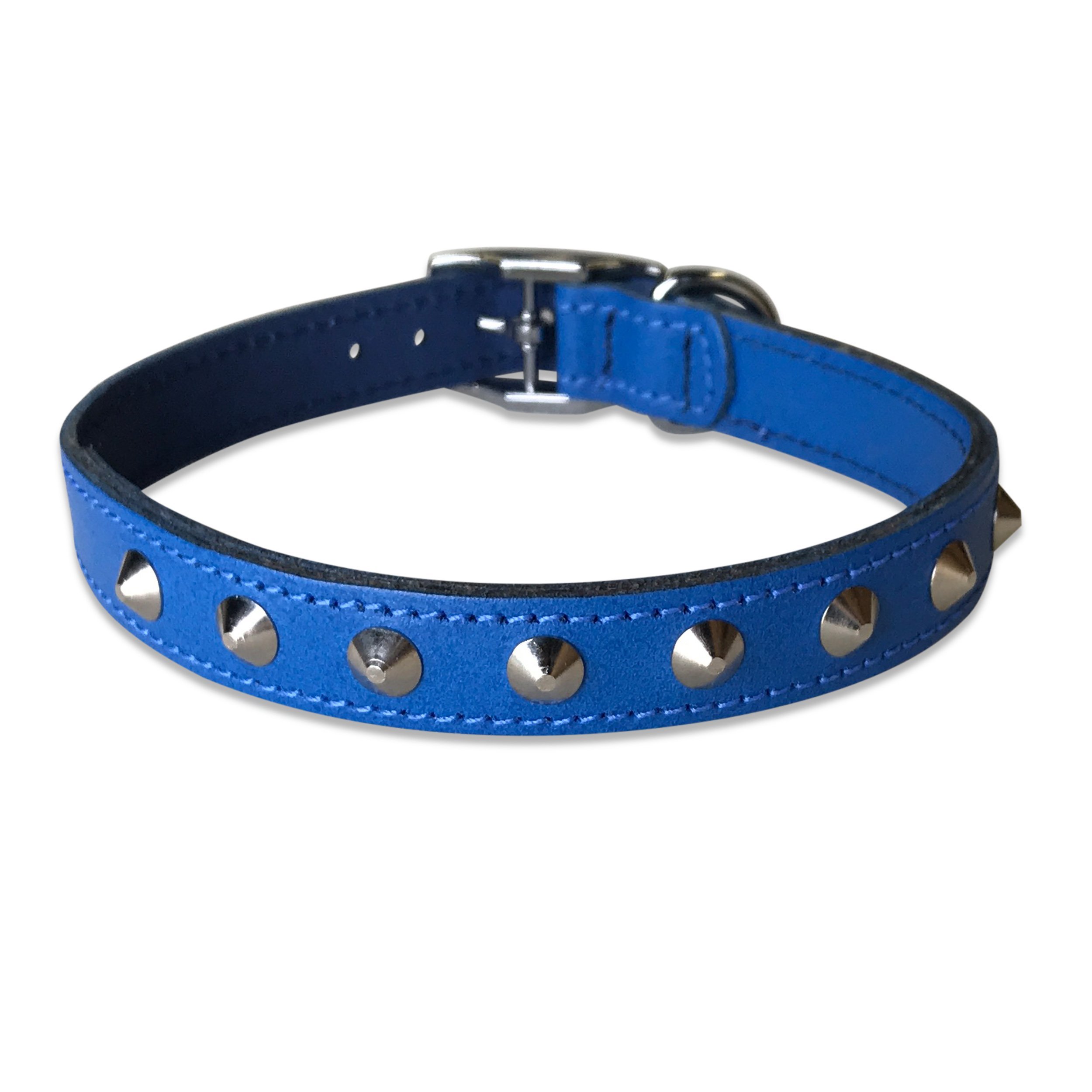 BBD Pet Products Studded Leather Collar, 3/4 x 14 to 16-Inch, One Size, Royal
