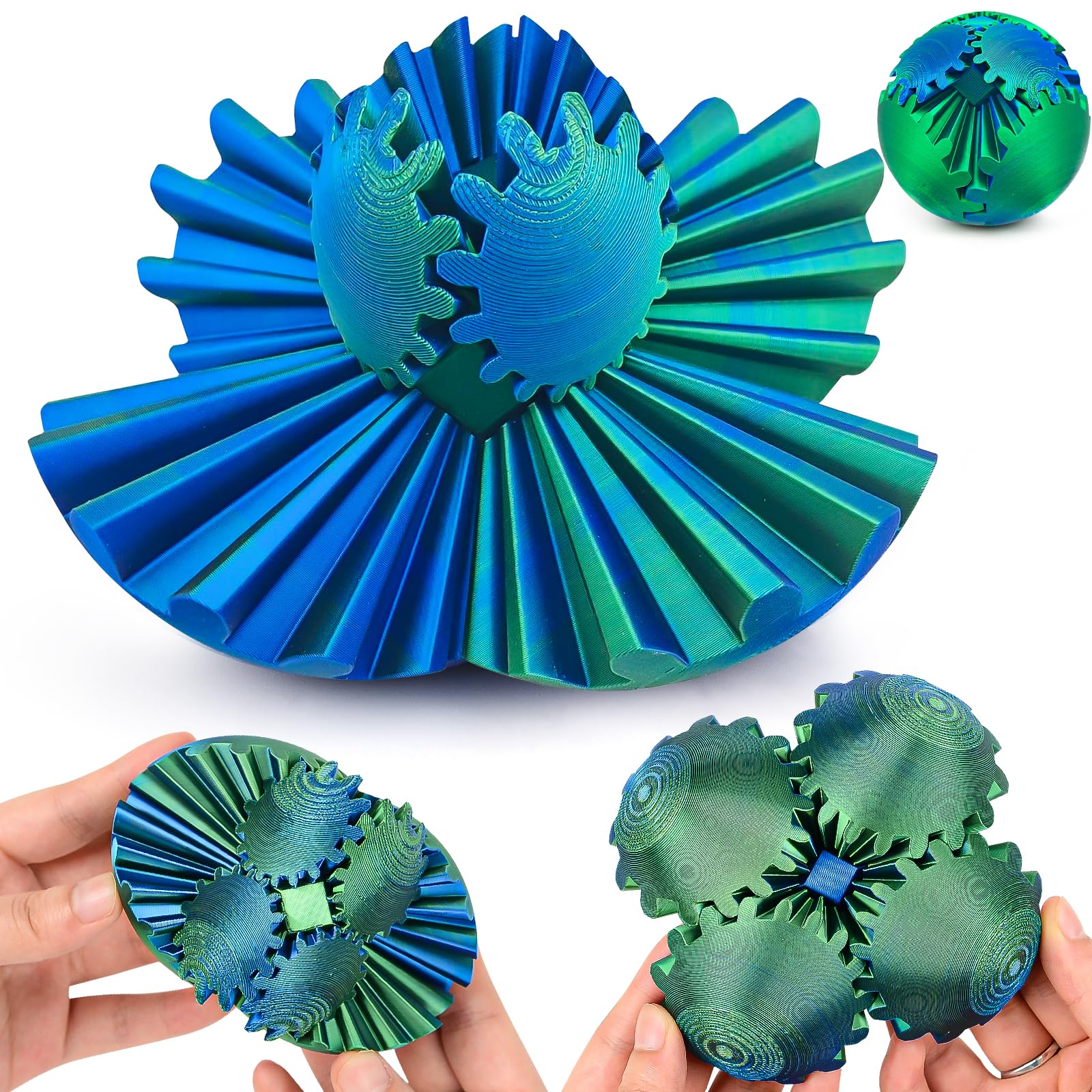 GearSphere Steampunk Whirling Wonder Fidget, 3D Printed Gear Ball Sphere Puzzle Cube, Helix Screw Fidget Toys for Stress and Anxiety Relief