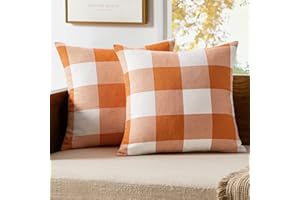 MIULEE Fall Throw Pillow Covers Pack of 2 Decorative Classic Farmhouse Buffalo Check Plaid Linen Soft Soild Pillow Case Orange Cushion Case for Halloween Sofa Bedroom Outdoor 18 x 18 Inch