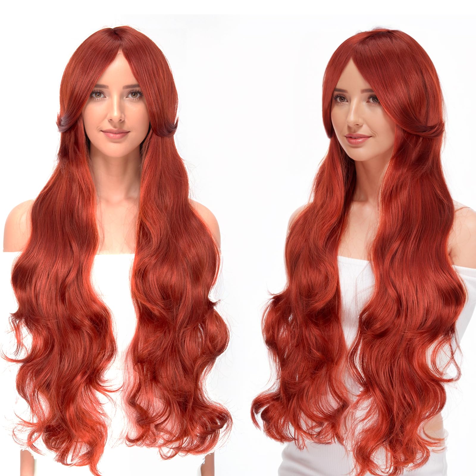 BUYOGET Hair Cosplay Wig with Bangs Red 32 Inches Long Wavy Wigs for Women Lady Halloween Anime Party — image 1