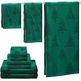 Peryiter 6 Pack Cotton 3D Christmas Bath Towels Set Green Christmas Tree Towels for Bathroom, Soft and Absorbent, Contains 2 Bath Cloth, 2 Hand Cloth and 2 Wash Cloths