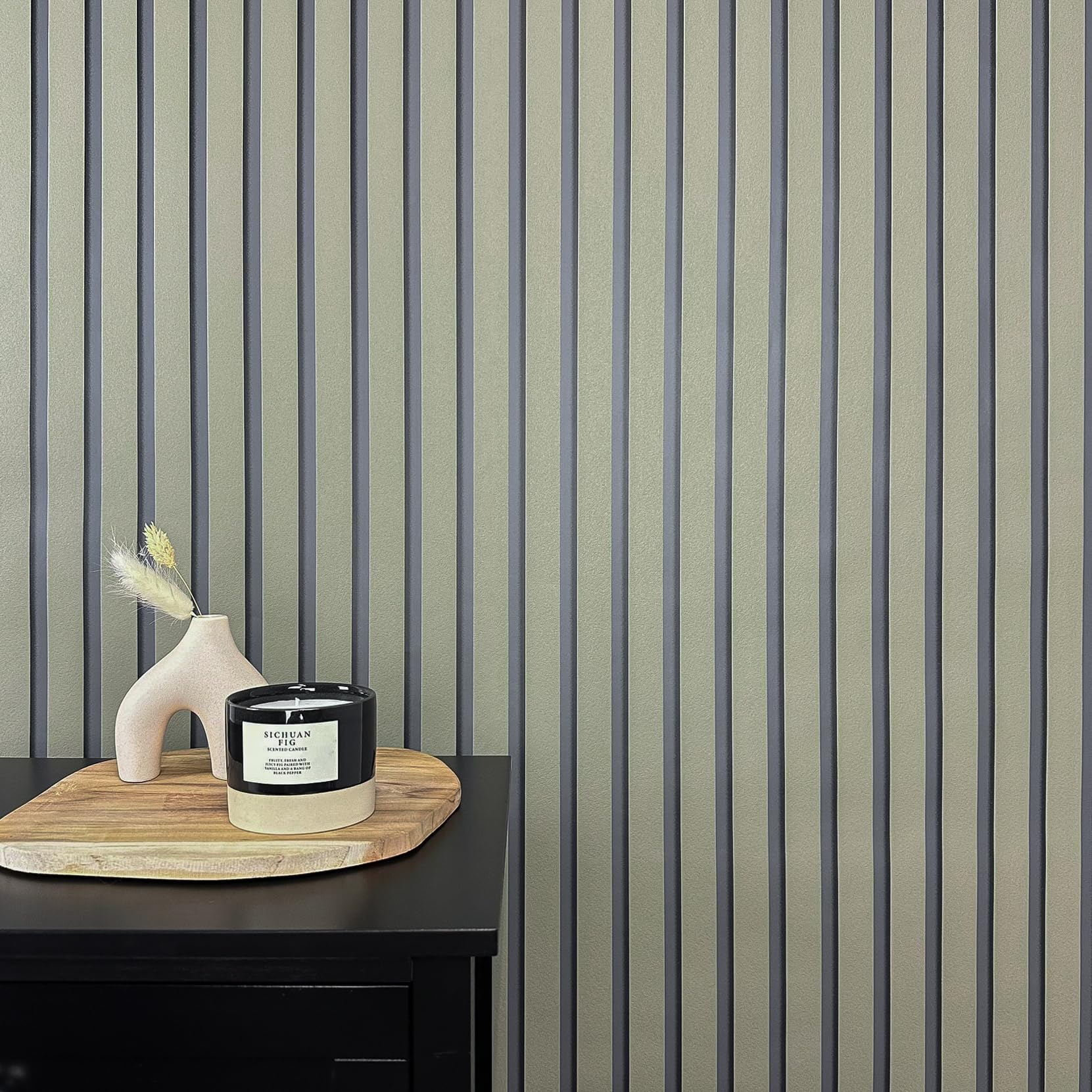 WALLCOVER Wallpaper Green Non-Woven Wallpaper Stripes Black Olive Green Panels Scandinavian Style Wall Panels Modern Slat Made in Germany