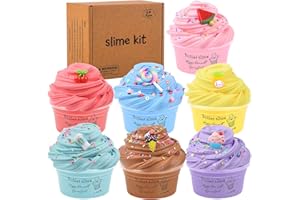 JAJSKUWA 7 Pack Mini Butter Slime Kit,with Pink Watermelon, Ice Cream and Cake Slime Etc 7 Color Slime and Slime Charms,Soft and Non-Sticky,DIY Scent Slime Party,Stress Relief Sludge Toy for Boys and Girls