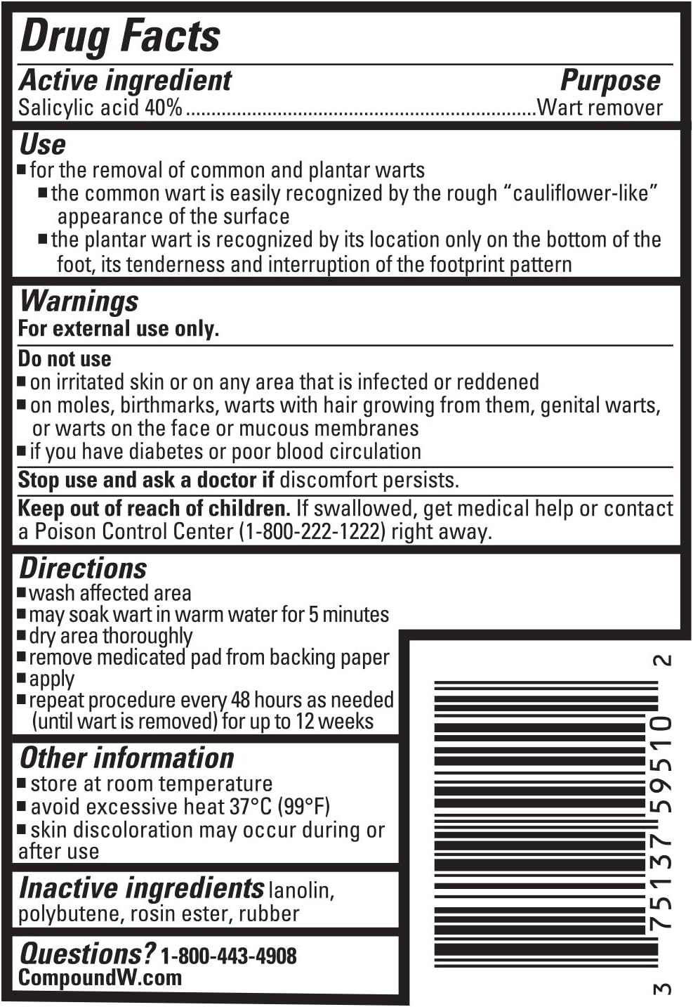 Compound W One Step Pads | Salicylic Acid Wart Remover | 14 Count (Pack of 1) Pads, White: Health & Personal Care