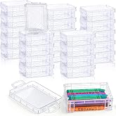 BeapTcely 24 Pcs Plastic Crayon Box with Lid, 4.8'' x 3.4'' Stackable Case Mini Storage Containers Box Clear Latch Storage Bins for Organizer Art Craft School Classroom Office Supply (24)