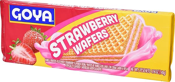 STRAWBERRY WAFER COOKIES BY GOYA, LIGHT AND CRISP WAFER COOKIES, SWEET SNACKS FOR SCHOOL AND WORK, LUNCH BOX TREATS, BAKED GOODS, 4.94 OZ.