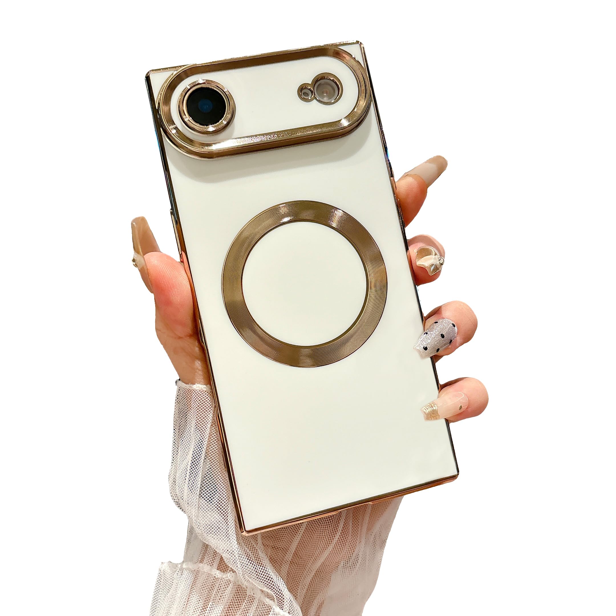 Owncase Magnetic for iPhone 17 Air Case, (Compatible with MagSafe) (Full Camera Lens Protection) (Reinforced Corners) Shockproof Soft TPU Electroplate Edge Bumper Case for Women, White