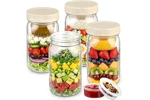 Xelyra Glass Salad Jars with Lids, 4 Pack, Meal Prep