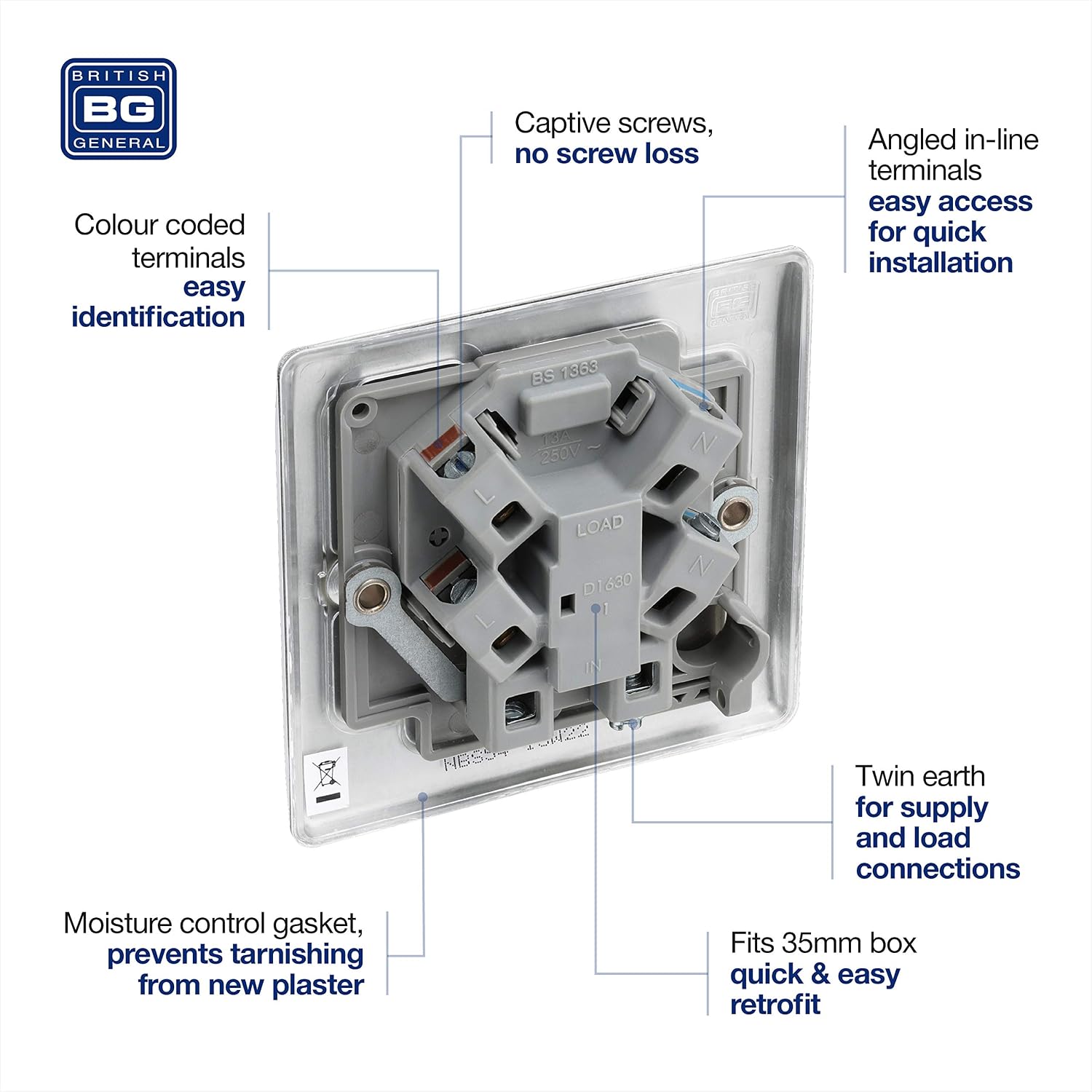 BG Electrical Unswitched Fused Spur Connection Unit, Double Pole, Raised and Slim Profile, Round Edges, Nexus Metal - Image 5