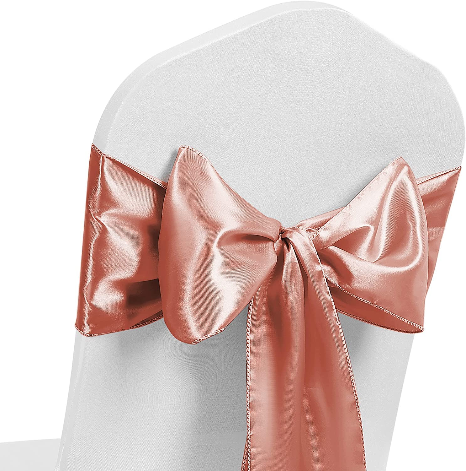Satin Chair Sash WIDER FULLER BOWS Chair Sashes Bow Back Tie Ribbon Wedding Banquet Decoration (Rose Gold, 50)