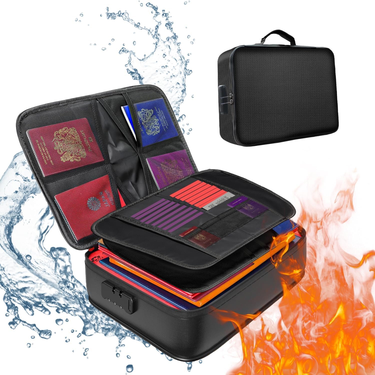 QUOLIX Fireproof Document Case with 2500℉ Heated Insulated, Waterproof and Fireproof Document Storage with Lock,Home Safe Storage Document Box for A4 Important Documents, Files and Certificates