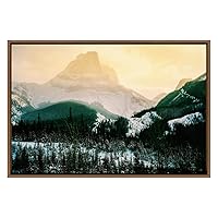 SIGNWIN Framed Canvas Wall Art Golden Sunrises Over Mountain with Green Forest Nature Wilderness Photography Realism Contemporary Panoramic Dramatic for Living Room, Bedroom, Office - 16
