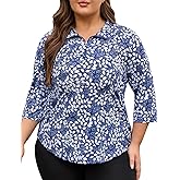 Unsenthy Plus Size Golf Shirts for Women 3/4 Sleeve Tops Loose Fit Quick Dry UPF 50+ Quarter Zip Pullover XL-5XL