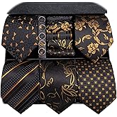 Hi-Tie Lot 5 Pcs Gift Box Mens Tie Set Necktie with Pocket Square Cufflinks Silk Neck Tie Collection