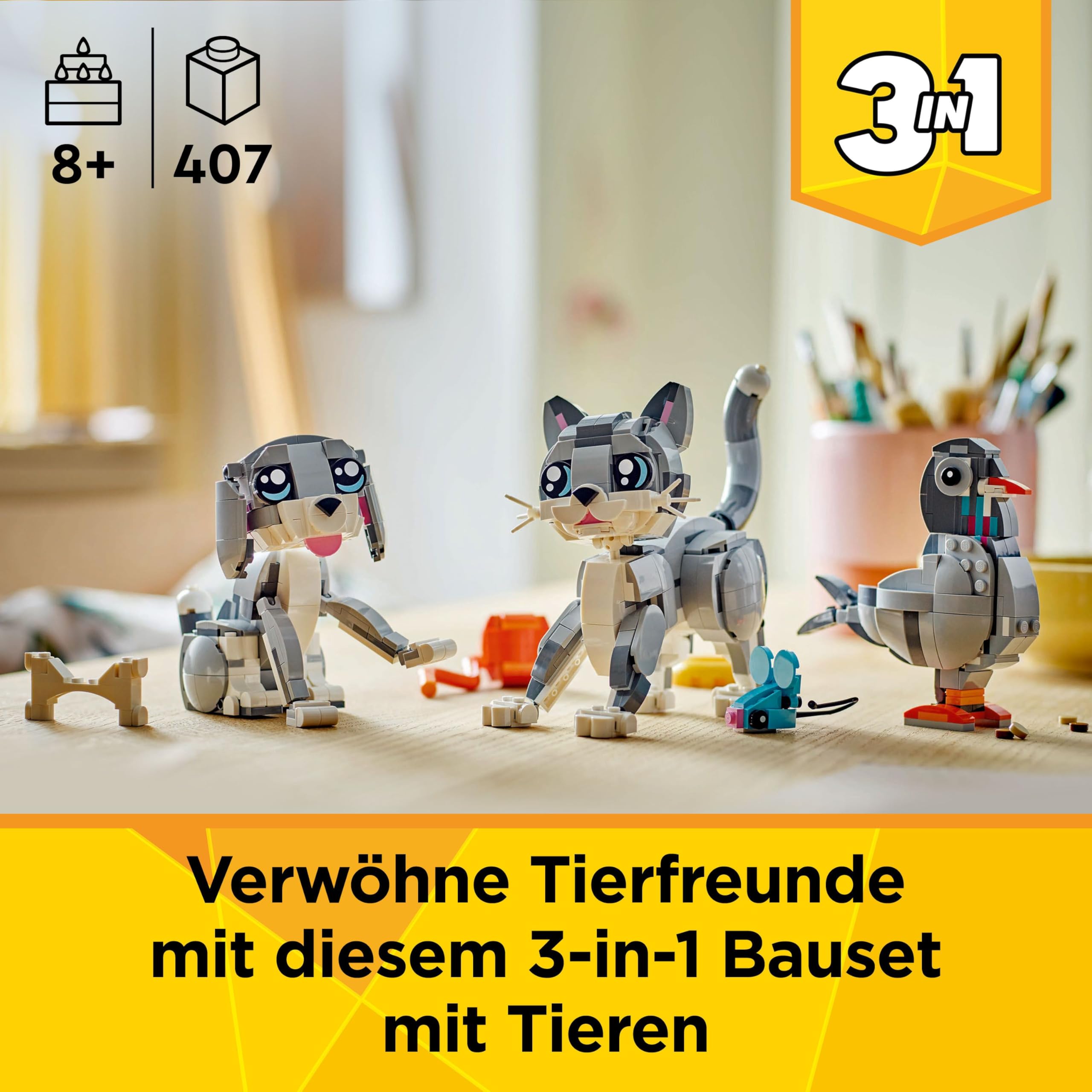 LEGO Creator 3in1 Graue Katze - Tierfigur umbaubar in Taube oder EIN Hund - Kreatives Geburtstagsgeschenk für Mädchen & Jungen ab 8 Jahren - 31163 2