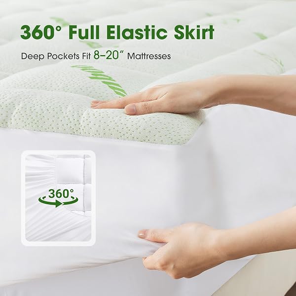 MATTRESS PAD QUEEN SIZE, COOLING PILLOW TOP MATTRESS TOPPER, ULTRA SOFT VISCOSE MADE FROM BAMBOO, BREATHABLE FOR HOT SLEEPERS, DEEP POCKET 8″-20″, GREEN