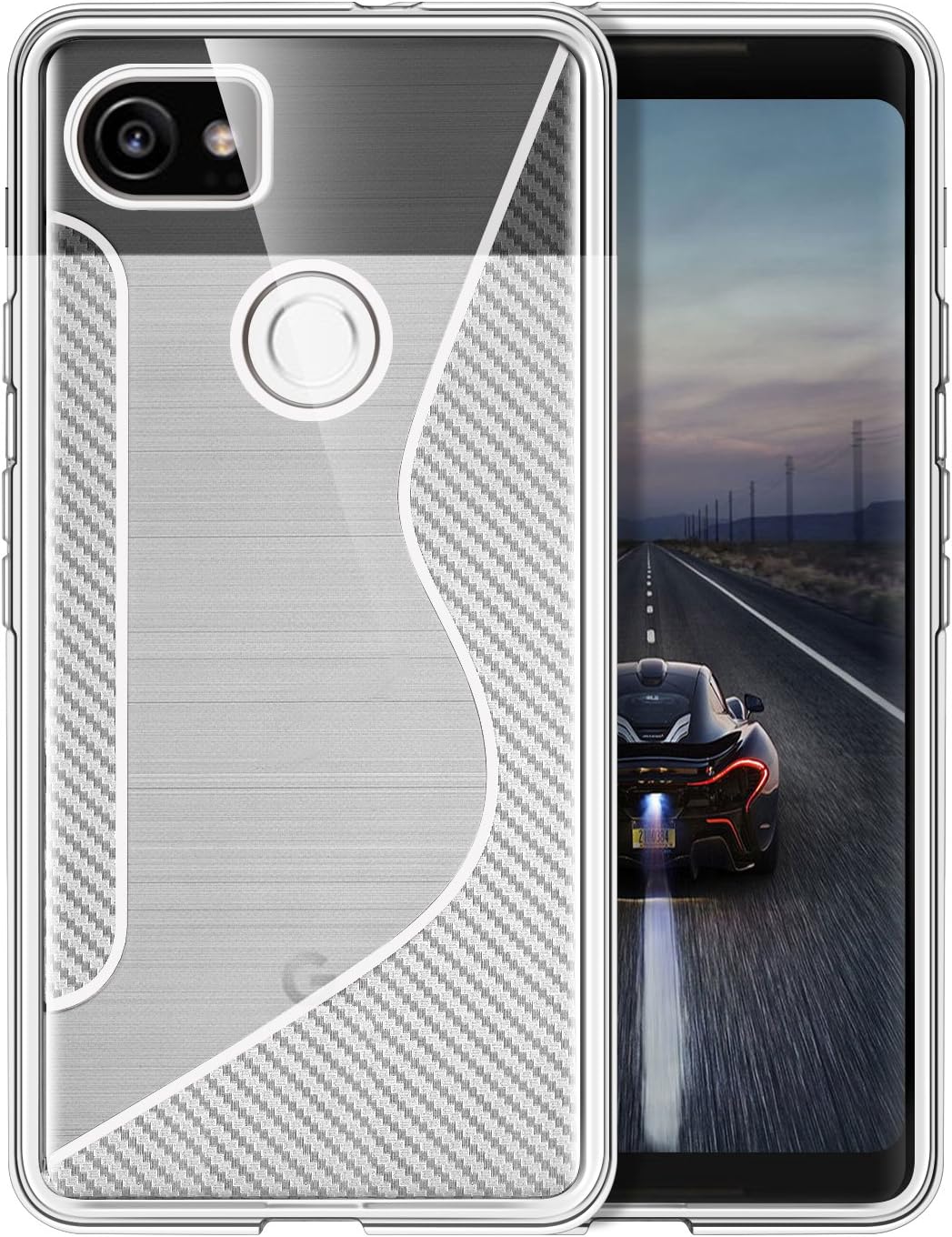 Google Pixel 2 XL Case,Maifield TPU Ultra Slim Protective Case Carbon Fiber Design Soft Silicone Shockproof Case Cover for Google Pixel 2 XL (Clear)