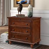 Knocbel Modern Nightstand with 3 Storage Drawers and Pull-Out Tray, Wooden Bedside Night Stand Sofa Side End Table with Legs, Fully Assembled (Brown)