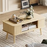 LAZZO Coffee Table with Storage, Rectangle Center Table for Living Room | 2-Tier Large Storage &amp; Open Compartments, 30.4"L x 14.7"W x 14.0"H, Natural Wood Texture, ~20 Min Assembly, Solid Wood Legs