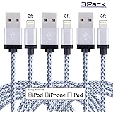 EverDigi 3Pack 3FT Lightning to USB Cable, Premium Nylon Braided Charging Cable Cord Compatible with iPhone 7/7 Plus/6/6s/6 plus/6s plus, iPhone 5/5s/5c,iPad, iPod & More (White)