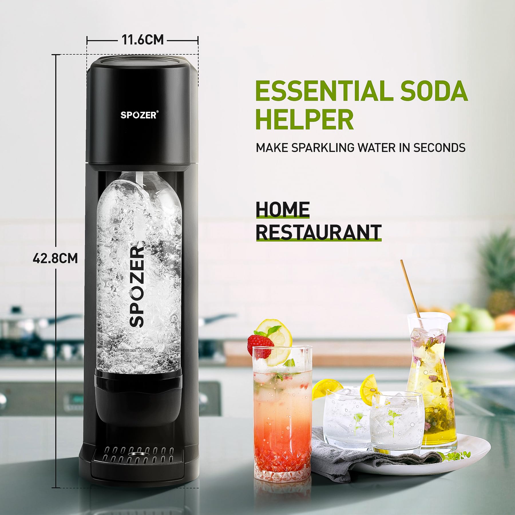 Sparkling Water Maker, Soda Maker with 1L Carbonating Bottle, Fizzy Water Maker, Compatible with All Screw-in 60L CO2 Cylinders (NOT Included)